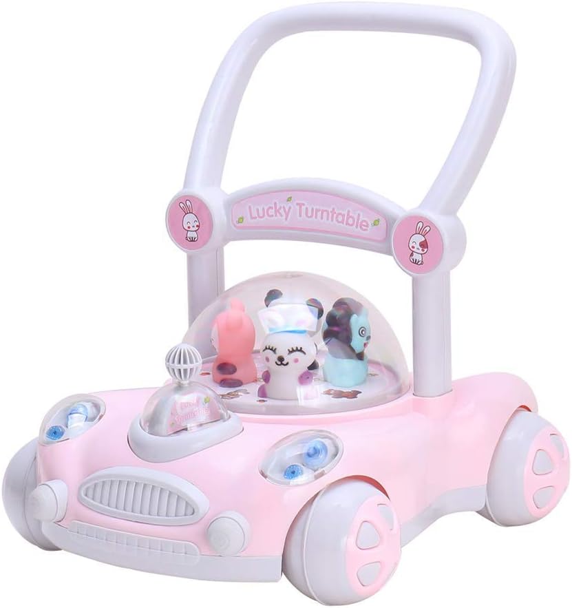 Ricco Baby Sit To Stand Push Along Carousel Walker With Rotating Cartoon Characters For 1 Year Olds Model Zx7621 Pink Amazon Co Uk Toys Games