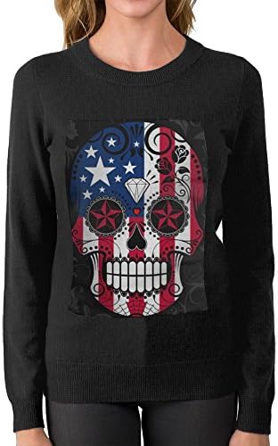 American Flag Sugar Skull With RosesRound Neck Fashion Sweater Boyfriend First Quality Custom