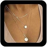 IRCOMULTI Boho Plated Layered Gold Disc Pendant Necklace Round Hammered Disc Necklace Layering Coin Chain Necklace Vintage Multi Layer Necklace Chain Jewelry for Women