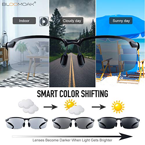 Bloomoak Sonnenbrille Fahren | Photochrome Polarisierte Sonnenbrille | Blendschutz Sonnenbrille Fahren | HD Halbrand… – Bild 4