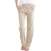 Cotton Pants for Women Casual Linen High Waist Drawstring Loose Fit Summer Trousers with Side Pockets