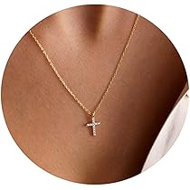 Amazon.com: Pencros Gold Diamond Cross Necklace 18K Gold Filled 