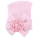 FEITONG Newborn Baby Girl Cute Pretty Bow Flower Pearl Hospital Hat (Pink)