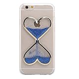 IKASEFU Clear Transparent Rubber Case for iPhone 5C,Cute Novelty Heart Shape Flowing Sand Slim Fit Clear Gel Liquid Case Cover for iPhone 5C-Sand,Blue