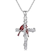 RMREWY Cross Bee/ladybug/Butterfly/Dragonfly/Red Cardinal Necklace for Women 925 Sterling Silver Cross Pendant Necklace Animal Lovers Jewelry Christmas Gifts for Women Mother Grandma