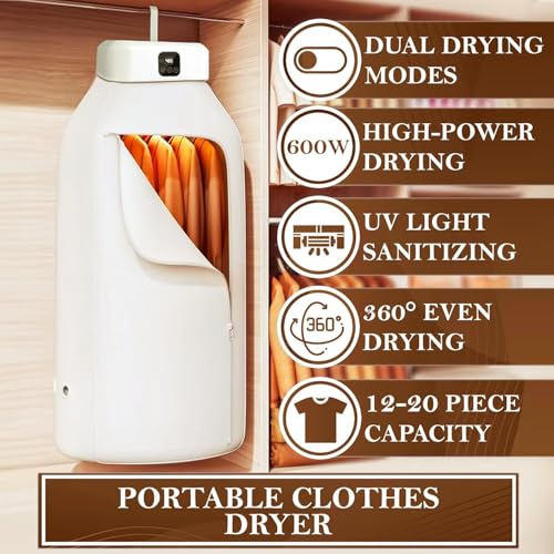 ZERIFAM Electric Clothes Dryer, Portable Mini Dryer Machine, 480 Minute Timer Function, Foldable Electric Drying Machine, Equipped with a Drying Bag and Remote Control, For Rvs, Travel, Etc