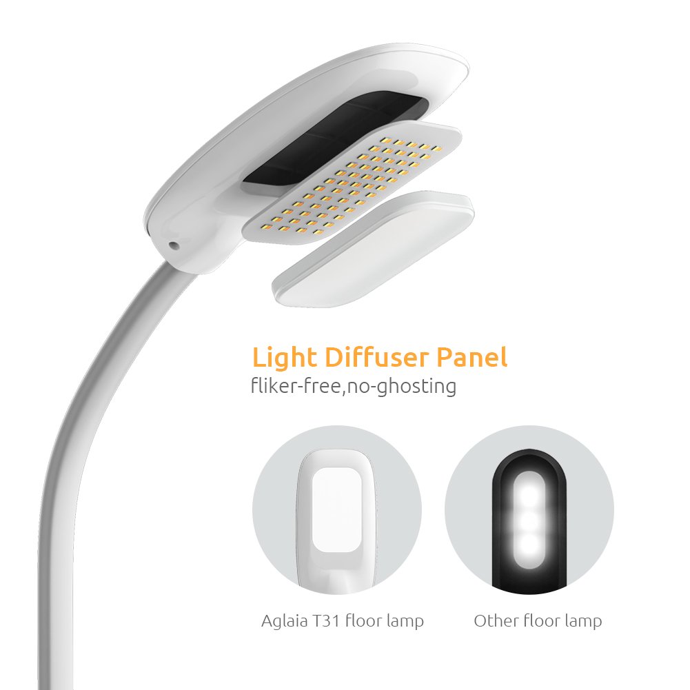 Aglaia LED Reading Floor Lamp, Dimmable Standing Lamp with Gooseneck for Living Room, Eye-Cared Touch Control Light, 11W, 3 Color Modes, 4-Level Dimmer – White