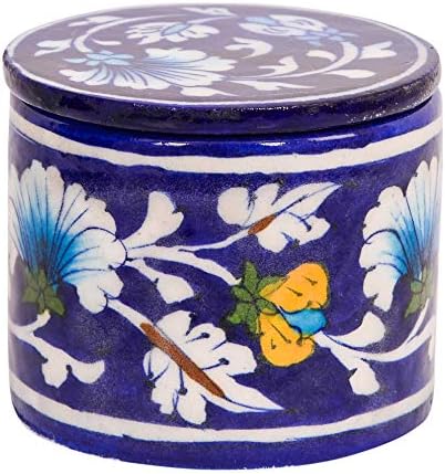 Aditya Blue Art Pottery Ceramic Unique Handmade Decorative Pickle Jar, 250 ml