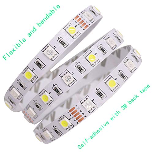 XUNATA 12V 10m/33ft 600 Units SMD 5050 Flexible Color Changing Waterproof LED Strip Lights Kit with 40 Key IR Remote Control and Power Supply(RGB+Warm White)