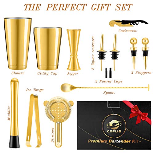 Barkeeper-Set, Boston Cocktail-Shaker aus Edelstahl, goldfarben, 13-teilig – Bild 6