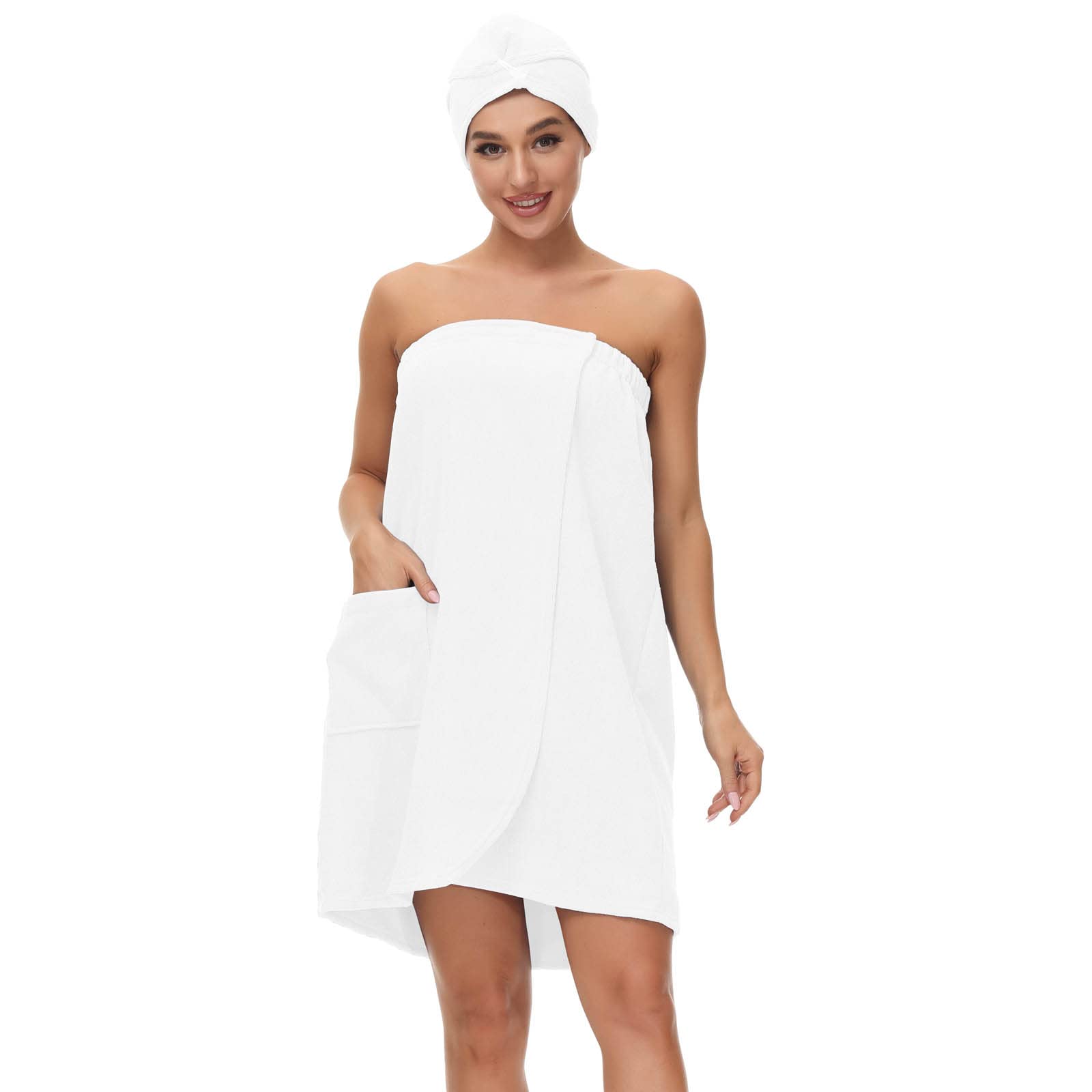 Verve Jelly Women Bath Wrap Spa Towel with Hair Towel Adjustable Closure Shower Robes Spa Bath Wrap Cover Up Towels Set White 3XL