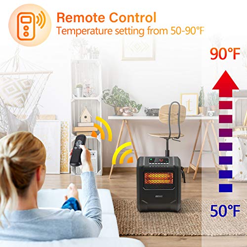 LIFE SMART 6 Quartz Elements Infrared Space Heater with LED Digital Display Screen, Fast Heating with Remote Control and Timer, Thermostat control system with Tip-Over and Overheat Protection for Home