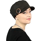 Hats Scarves & More Womens Chemo Newsboy Cadet Hat Full Coverage Cancer Cap for Petite Heads Blocks Sun 50+ UPF