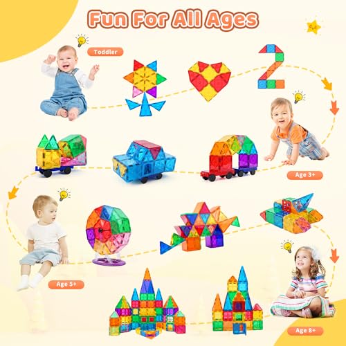 Katiago Magnetic Constructions, 100 Pieces Magnetic Blocks for Children from 3 4 5 6 Years, Strong Magnetic Construction with 2 Cars Perfect Gift for Boys and Girls of 3 4 5 6 7 8 Years Old