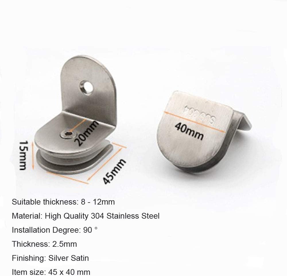 NUZAMAS Set of 8 Stainless Steel 90 Degree Glass Clamp Brackets, Wall Mounted, 8-12MM Thickness Glass Panel, Brushed Silver Finish - Image 5