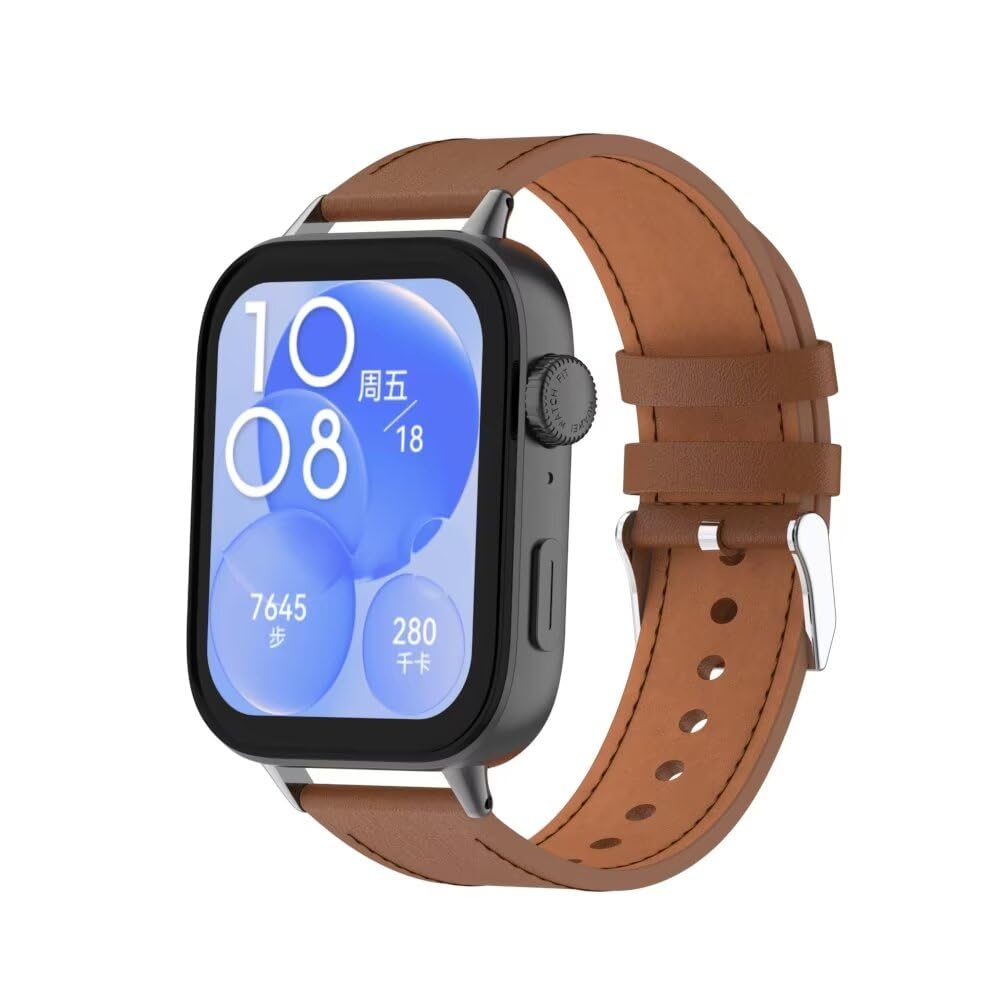 T-BLUER Watchband Compatible with Huawei Watch Fit 3 Strap,Leather Replacement Bracelet Band Accessories for Huawei Watch Fit 3 Brown