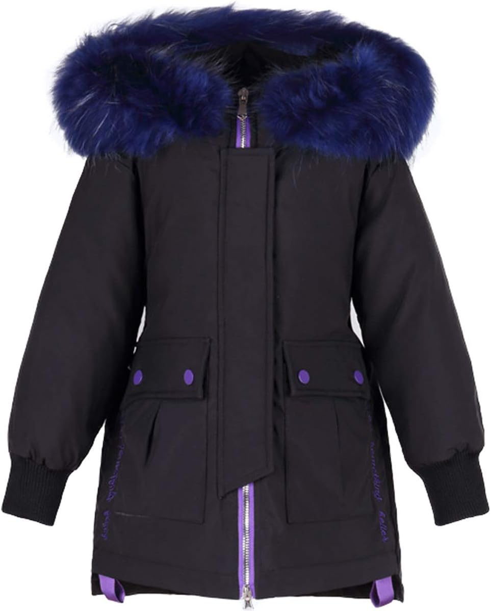 Girls Winter Down Coats Thickened Warm Mid-Long Puffer Parka Jacket with Fur Hood