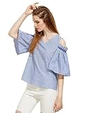 SheIn Women's Striped V Neck Cold Shoulder Half sleeve Blouse