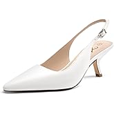 Athlefit Women's Low Kitten Heels Closed Pointed Toe Slingback Dress Pumps Shoes for Wedding Work Office