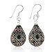 925 Sterling Silver Glass Jewelry Black Pink Flower Mandala Design Dangle Teardrop Earrings