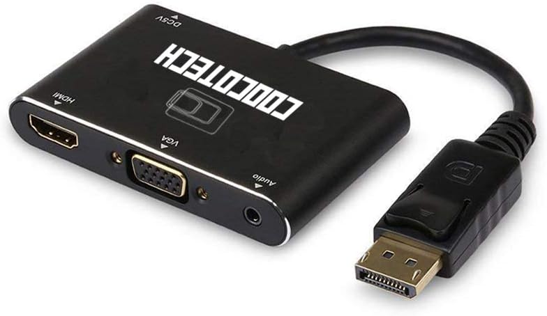 Coocotech Displayport to HDMI Adapter, Displayport to VGA Adapter 2-in-1 4K UHD Converter Adaptor Dual Screen Display with Audio Output (Male to Female, Black)