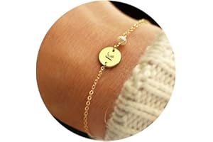 Turandoss Gold Initial Bracelets for Women - Personalized Gold Bracelets for Women Teen Girls Initial Pearl Bracelets for Girls Gifts Disc Monogram Bracelets Gold Jewelry for Women Teen Girl Gifts