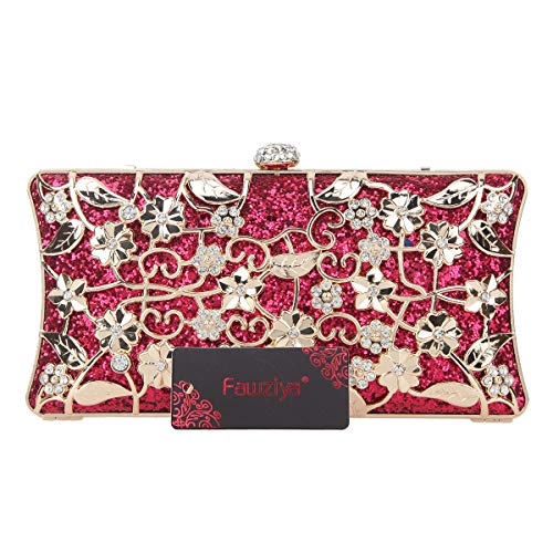 Fawziya Glitter Formal Floral Purses For Women Evening Clutch Bag-Fuchsia