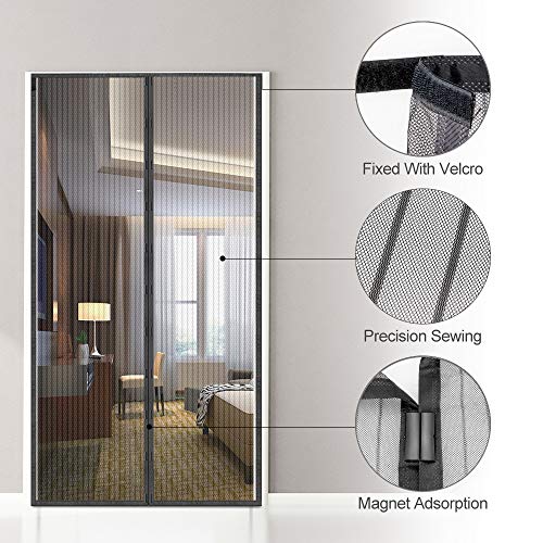 Magnetic Screen Door, KOMAKE Door Screen Curtain Hands Free Mesh Screen Partition Keep Bugs Out Pet and Kid Friendly, Fits Door Size up to 36" x 82" Max- Black … (Polyster)
