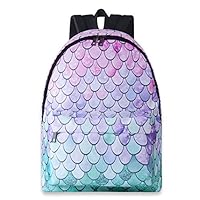 Funnycokid Mermaid Scale Backpack Girls Basic Laptop Daypack Rucksack for Sports and Traveling,Teenagers Canvas School Book Bag with Bottle Side Pockets