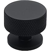Alzassbg 10 Pack Matte Black Cabinet Knobs, 1.2 Inch Diameter Knurled Round Kitchen Knobs for Cabinets and Drawers AL6023MB