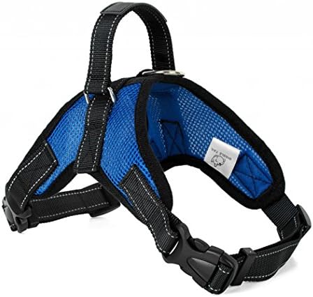 WIGGLE TAIL Breathable Mesh Dog Harness with handle, No Pull Reflective Adjustable Vest Harness for Small, Medium &amp; Large breed(Blue,Large)