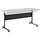 Lorell Shift 2.0 Flip &amp; Nesting Mobile Table, 60" x 24" x 29.5", Black Steel Frame, Gray Laminated Top