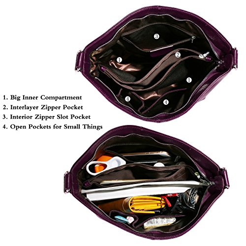 BIG SALE-AINIMOER Womens Leather Vintage Shoulder Bag Ladies Handbags Tote Top-handle Purse Cross Body Bags (Purple) - Thumbnail 2