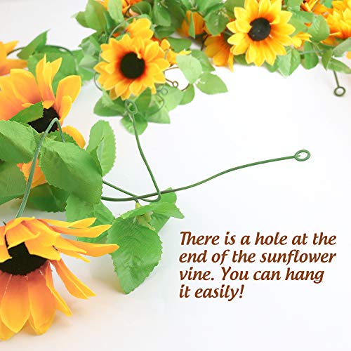 Johouse 4 PCS 7.4FT Artificial Sunflower Garland Silk Sunflower Vine Artificial Flowers with Green Leaves Wedding Table Decor