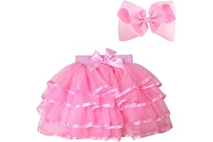 BGFKS 4 Layered Tulle Tutu Skirt for Girls with Hairbow or Birthday Sash,Girl Ballet Tutu Skirt