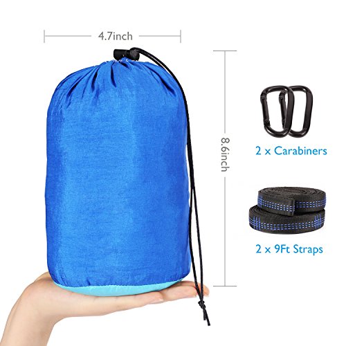 FYLINA Double Camping Hammock with 2 Tree Straps, Carabiner, Portable Lightweight Parachute Nylon Outdoor Hammock for Backpacking, Travelling, Survival, Beach Yard Garden Relaxing(Hammock) - Thumbnail 2