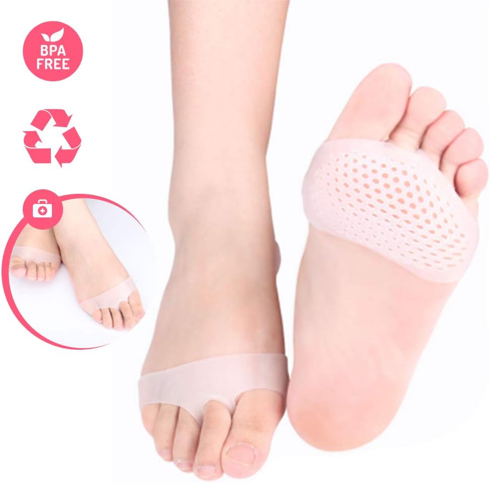 Metatarsal Pads Ball of Foot Cushions for Women and Men - Soft Gel Ball of Foot Pads for Relief Pain Mortons Neuroma Callus Metatarsal Foot Bunion Forefoot Cushioning(White)