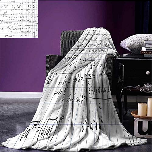 Mathematics Classroom Decor Digital Printing Blanket Squared Notebook Page Lesson Notes Student Print Oversized Travel Throw Cover Blanket Light Blue Black White Bed or Couch 80"x60"