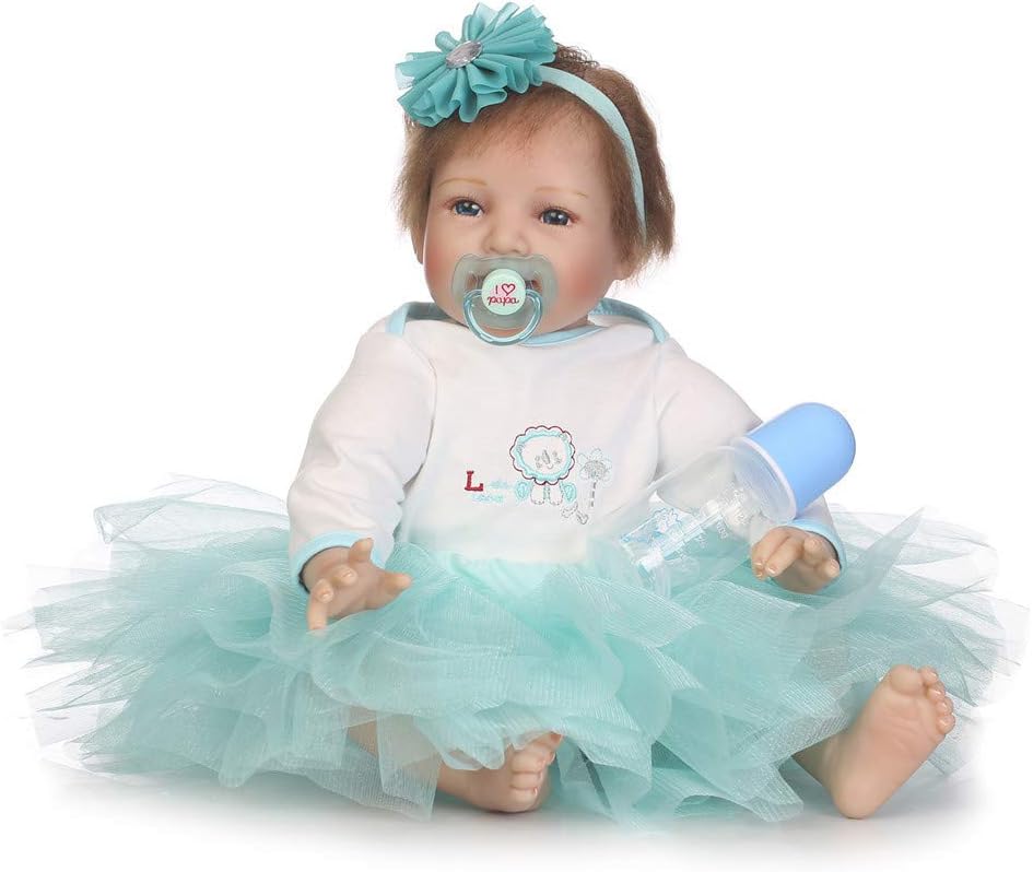 Prezzo Crrs Simulazione Baby Reborn Doll Giocattolo Carino Vestito Blu Regalo 22 Pollici / 55 cm Silicone Vinile Handmade Bambole per Neonati, accompagnare la Bambola del Sonno Offerte