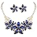 Zjzhao shop Fashion Women Crystal Flower Statement Gold Plated Necklace Earrings Jewelry Set (Blue)