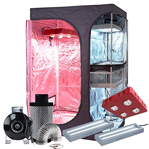 BloomGrow 2-in-1 48''x36''x72'' Mylar Grow Tent + 6'' Fan Filter Ventilation Kit System+ 800W Full Spectrum LED COB Grow Light + 2PCS 24W 2ft 2-lamp T5 Lights Indoor Plant Grow Tent Complete Kit