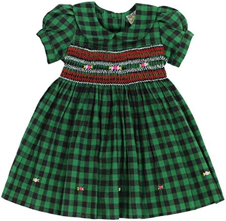 sissymini SISYMINI - Toddlers & Infants (12M-4T) Soft & Sweet Green Checker Hand-Smocked Dress with Classic Peter-pan Collar
