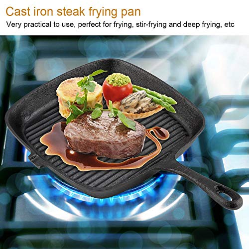 Griddle Pan, Square Ridged Frying Pan Cooking Pan Cast Iron Non-Stick Griddle Pan Stir Anti Slip Grill Pan Anti Scratch Pot for Kitchen Cooking 24.2×23×3cm
