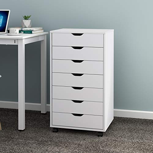 DEVAISE 7Drawer Chest, Wood Dresser Organizer with Removable Wheels, Storage for