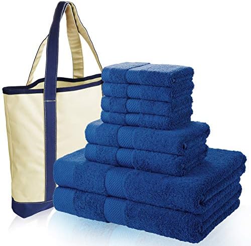 SEMAXE 700 GSM Bath Towels, 8-Piece Towel Set 100% Made of Cotton Super Absorbent Fade-Resistant (Blue with Canvas Bag)