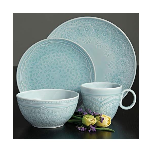 Gibson Elite Alemany 16 Piece Dinnerware Set, Aqua The Home Kitchen Store