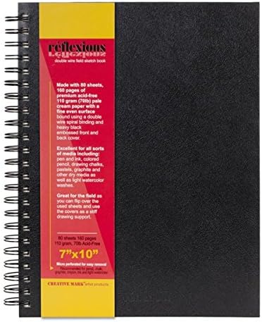 Creative Mark Double Wire Spiral Bound Field Sketch Book [160 Pages - 7 x 10"], Black Embossed Leatherette Journal, Light Cream Acid-Free Paper, Perfect for Dry Media and Drawing