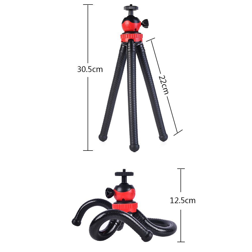 SHiZAK Flexible Ball Head Tripod with Bluetooth Remote Shutter Control, Phone Mount Adapter, Gopro Adapter for Gopro, Camera, Phone, etc.