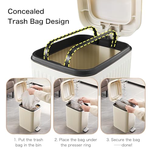 Orchid M® 10L Bathroom Trash Can with Lid, Press-Top Lid & Foot Pedal 2-in-1 Garbage Can, 2.6 Gal Plastic Wastebasket Soft Close, Dog proof, Slim Step-On Trash Bin for Kitchen/Office/Bedroom (White)
