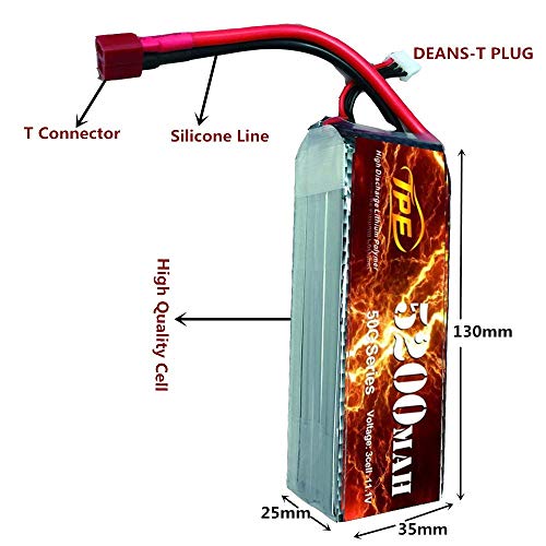 3Cell 11.1V Lipo Battery, High Discharge Lithium Polymer 50C 5200mAh RC Lipo Batteries Hard Case with Dean-Style T Connector for RC Vehicles Car, Trucks - Thumbnail 4